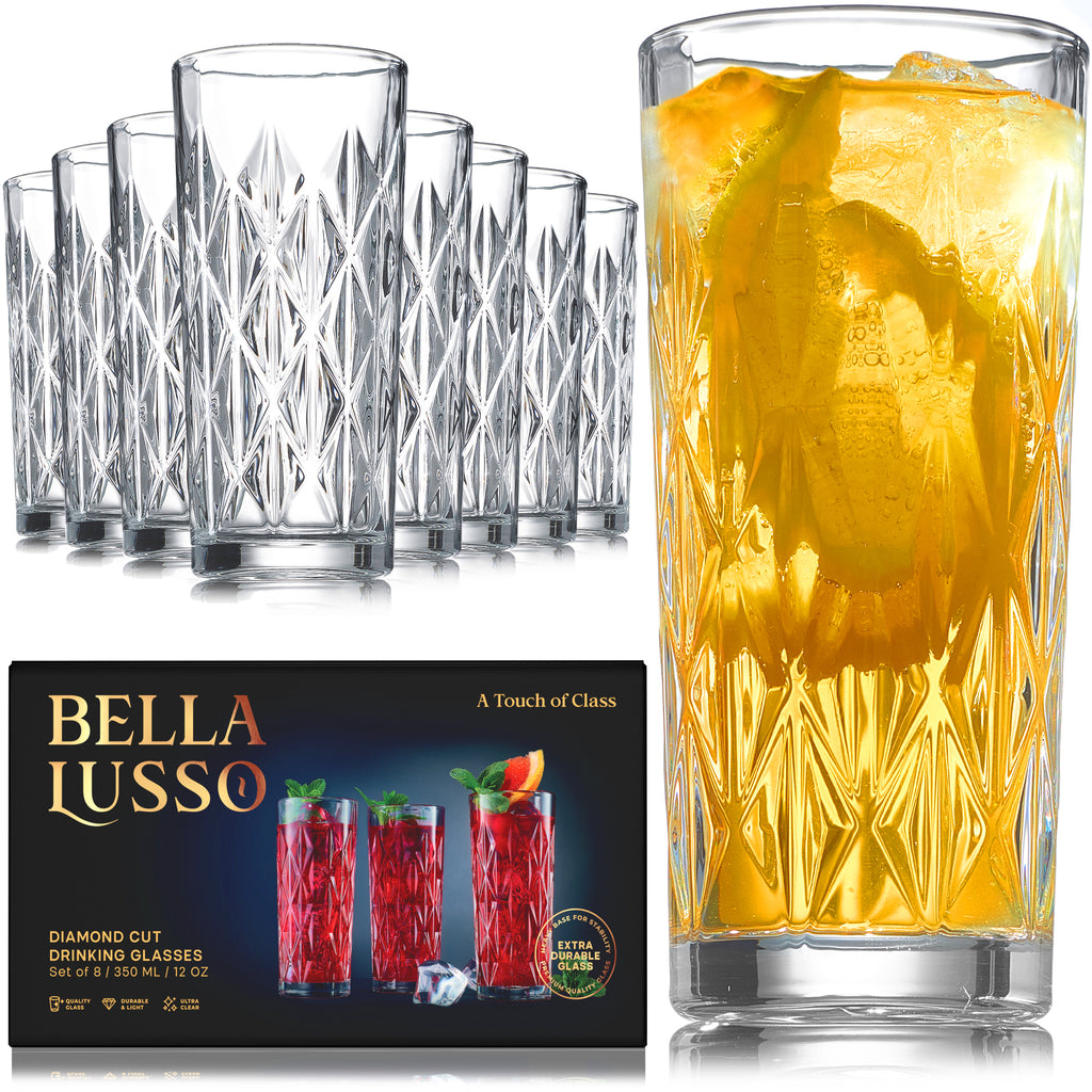 Set Of 8 Drinking Glasses Glassware Tumbler Highball Water Tall