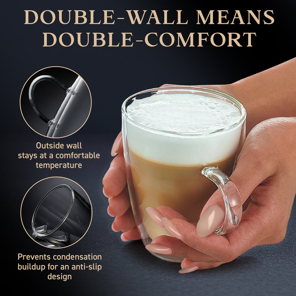  Glass Coffee Mugs 12 OZ - Set of 4, Double Wall